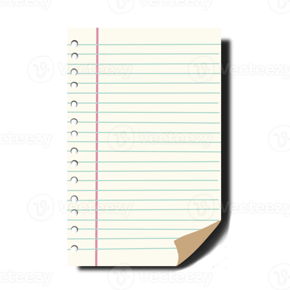 Blank Lined Notebook Paper curled at the corner png