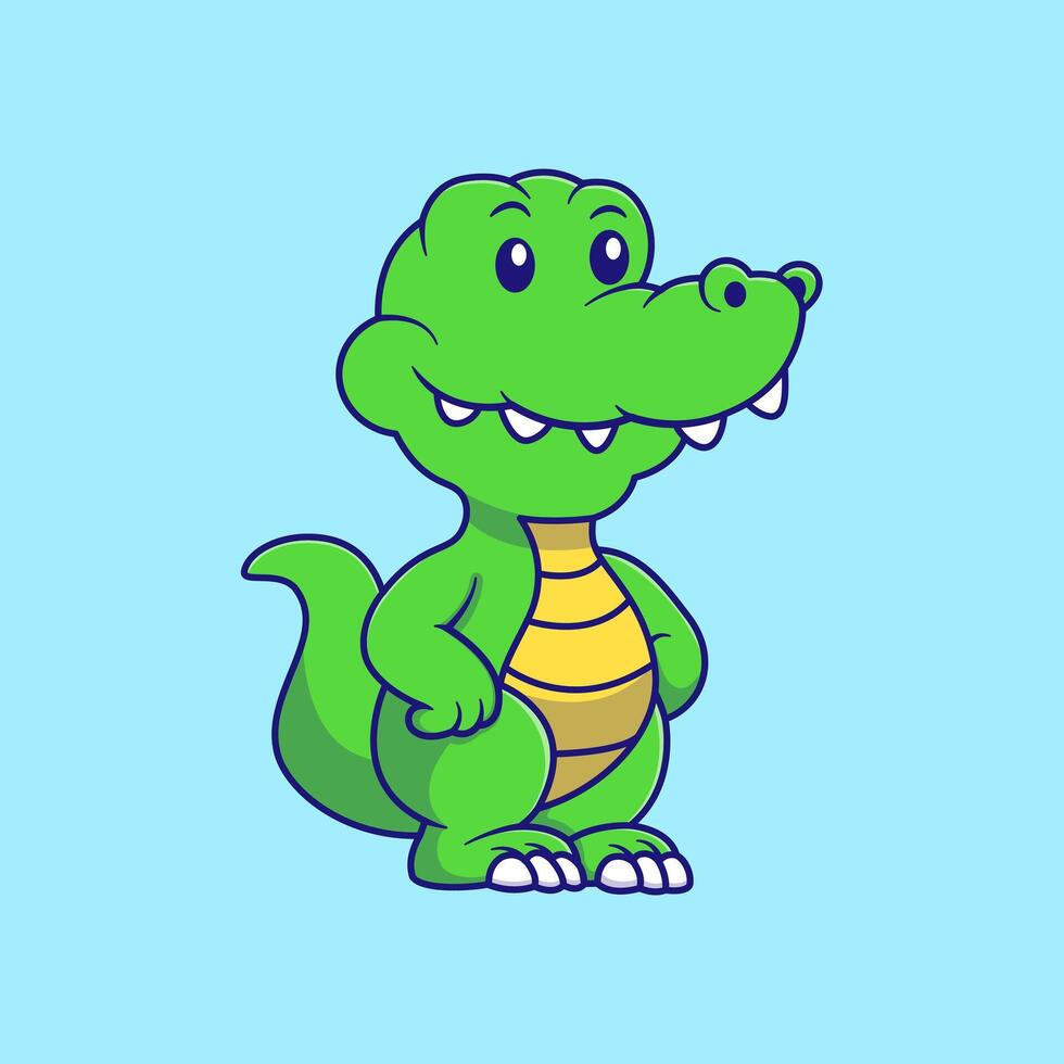 Cute Crocodile Standing Cartoon Illustration. Animal Nature Concept. Flat Cartoon Concept. vector