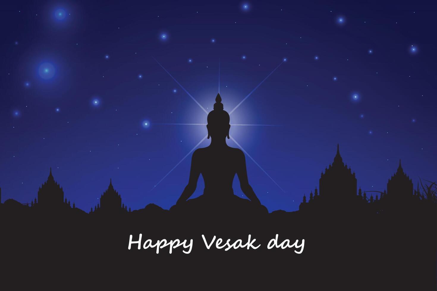 Happy Vesak Day with lord budha and temple background. vector