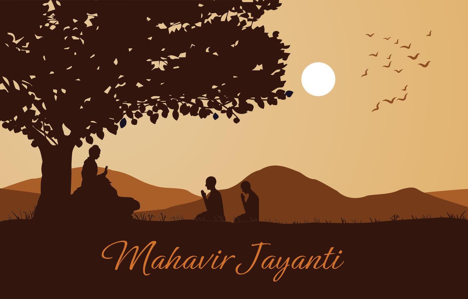 Mahavir Jayanti background. Illustration of Lord Mahavira for Mahavir Jayanti, also known as Mahavir Janma Kalyanak, the most important religious holiday which celebrates the birth of Mahavira. vector