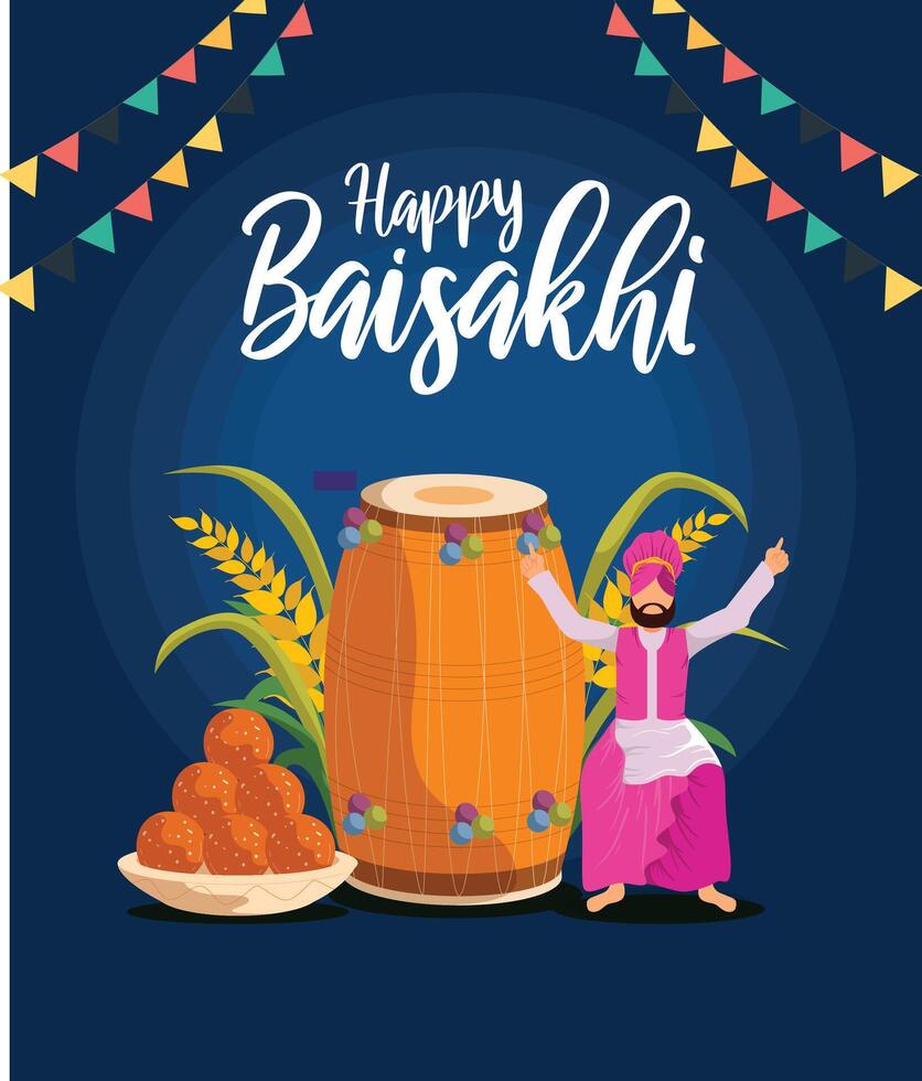 Illustration of Punjabi New Year Happy Baisakhi background. vector