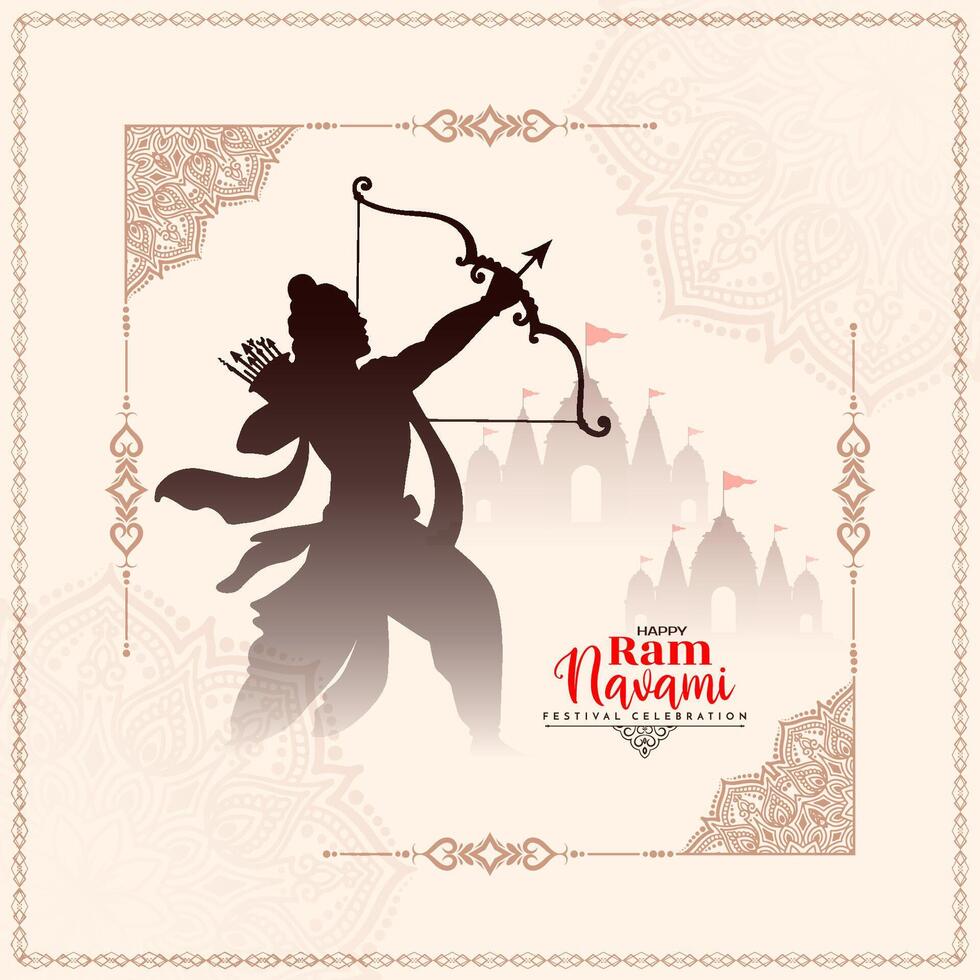 Happy Ram Navami Indian festival card with elegant frame vector