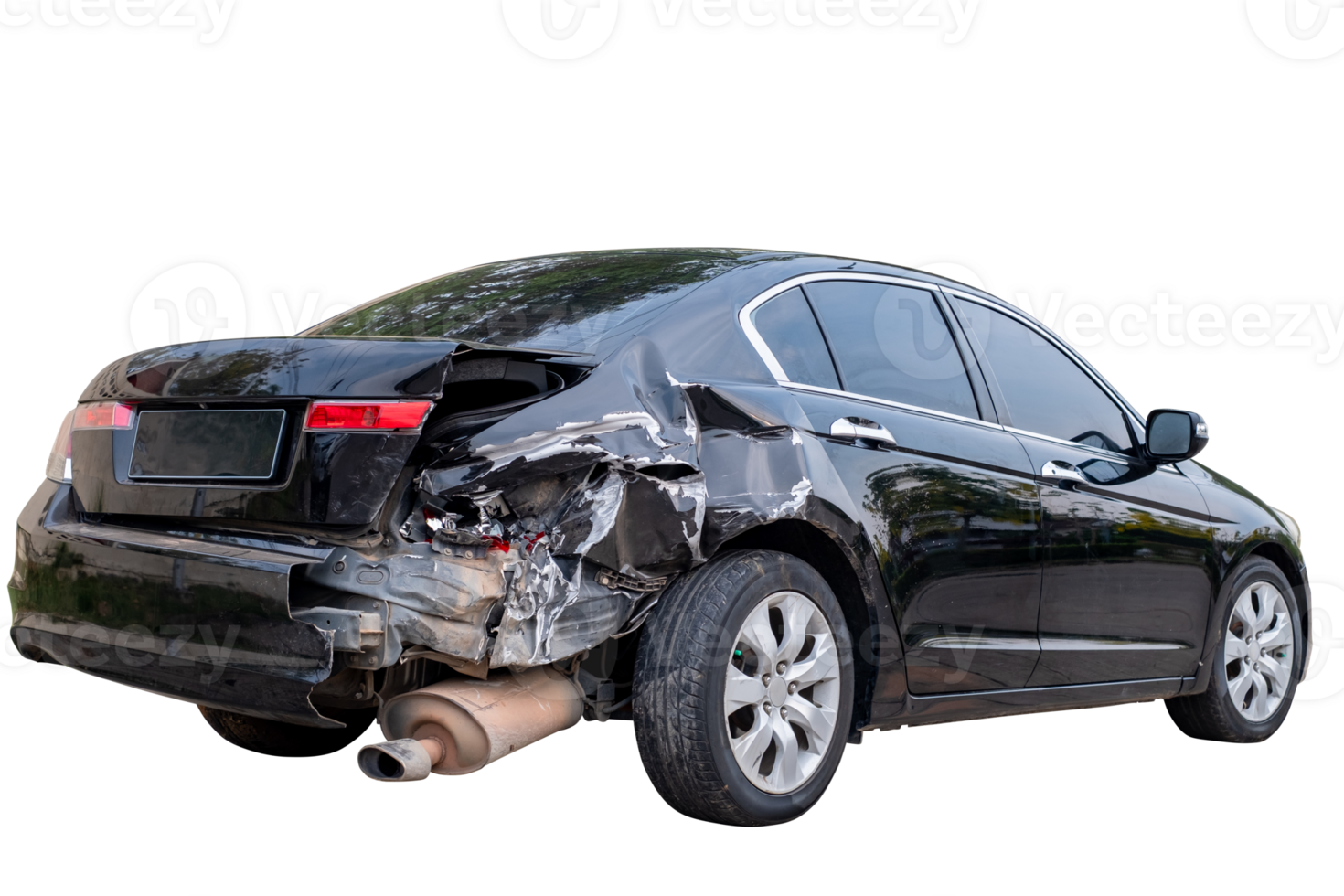 Car crash, Side and back view of black sedan car get damaged by accident on the road. damaged cars after collision. isolated on transparent background, car crash bumper graphic design png