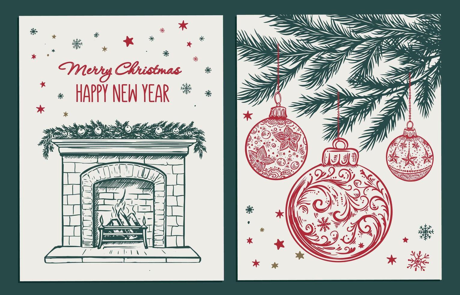 Christmas toys, tree, set, Hand drawn illustration vector