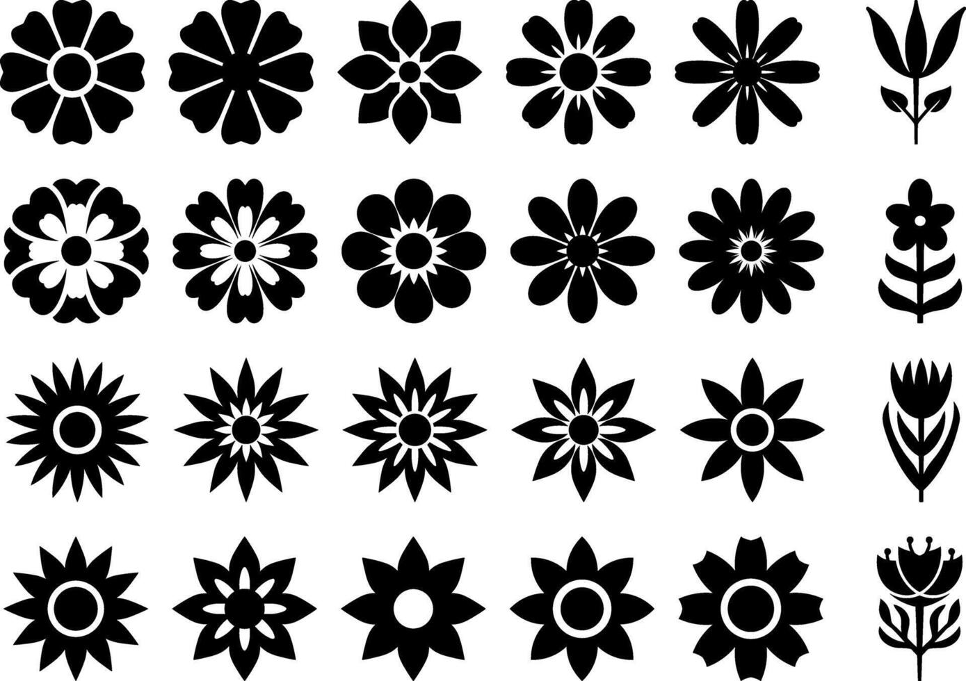 Stencil flower set icon isolated Cartoon clipart colection vector