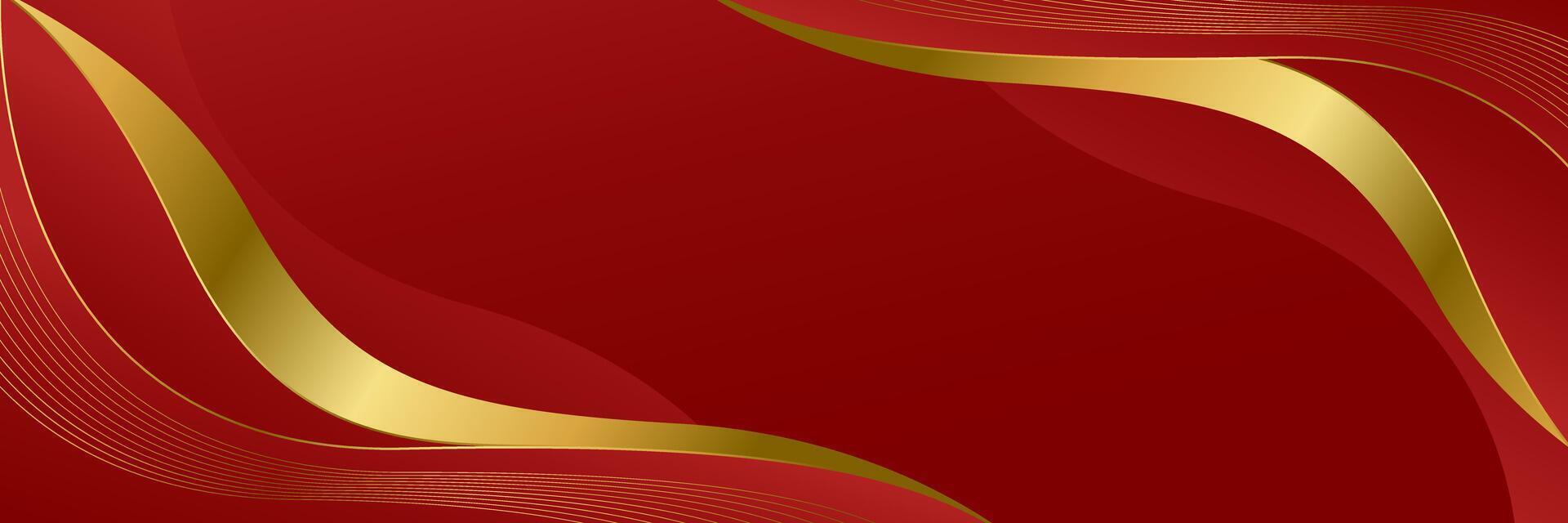 Modern luxury red and gold banner background, abstract wave shapes vector