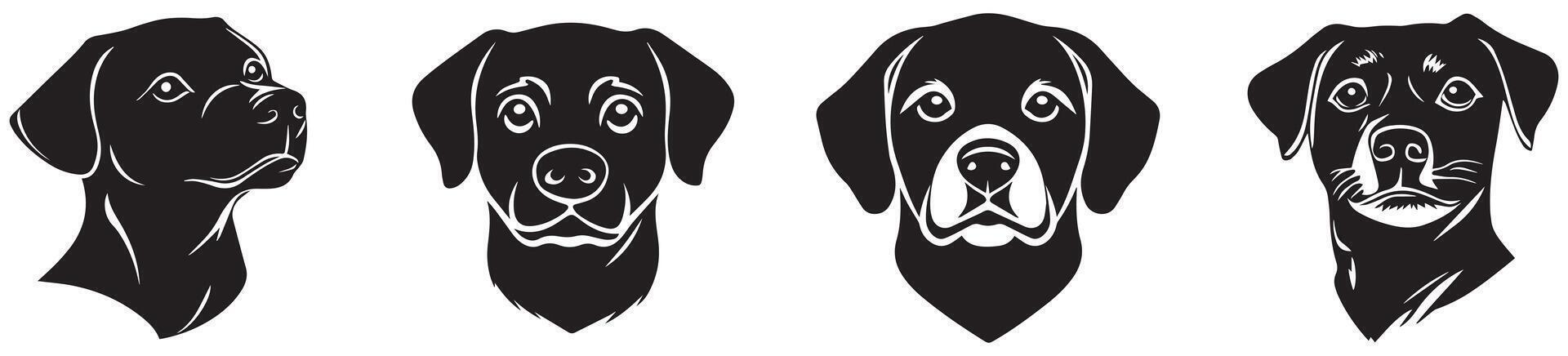 Black Labrador Retriever Silhouettes, Dog Head Illustrations in Black and White vector