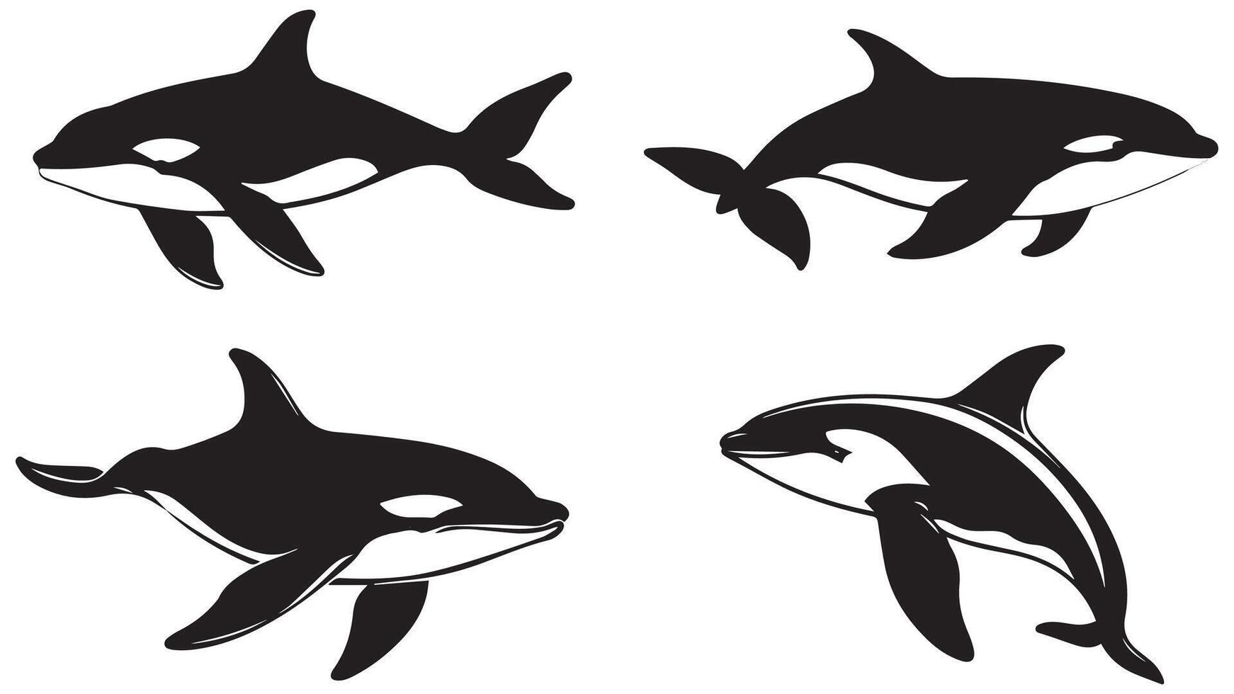 Orca Silhouette Set, Killer Whale, Marine Wildlife, and Ocean Animal Illustration vector