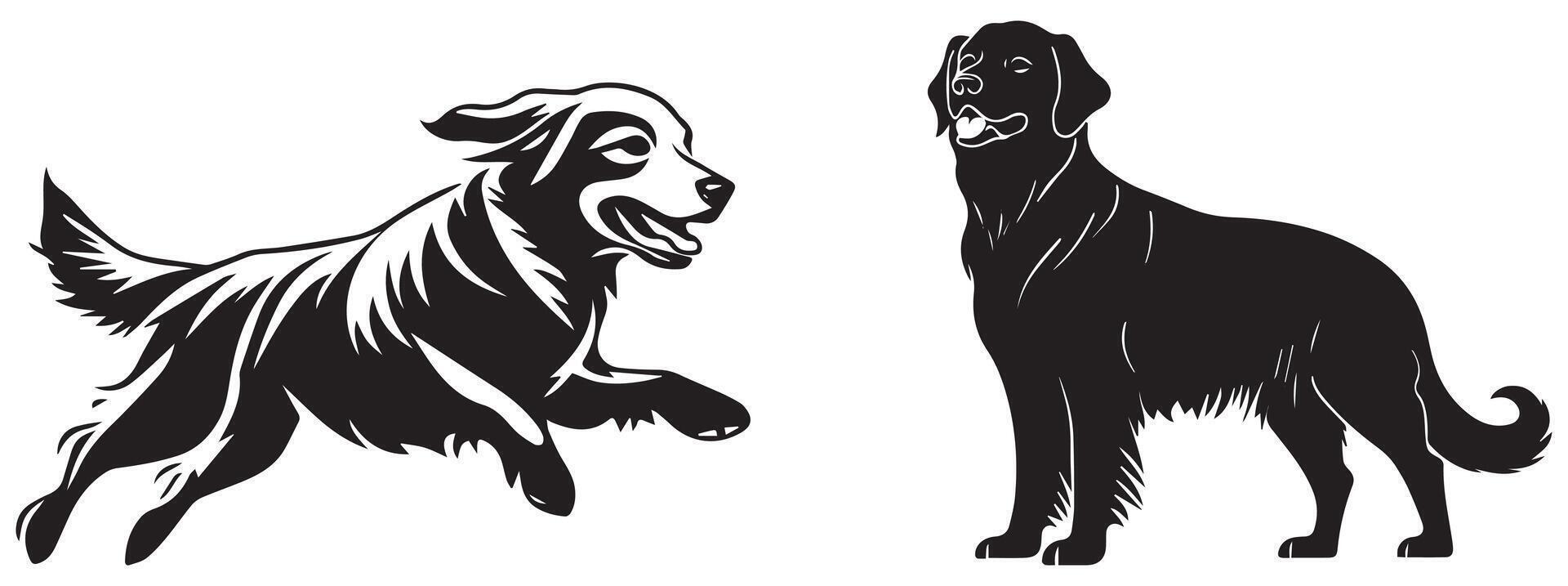Golden Retriever Dog Silhouettes, Running and Standing Illustration Set vector