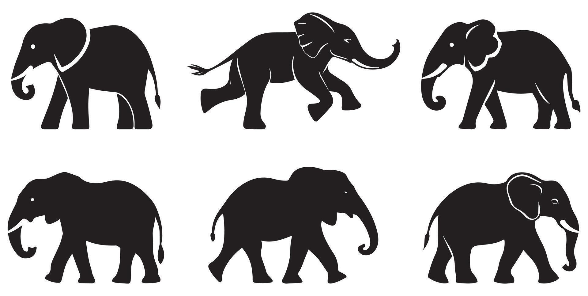 Minimalist Elephant Silhouette Set, Wildlife Clipart for Logos and Design Projects vector