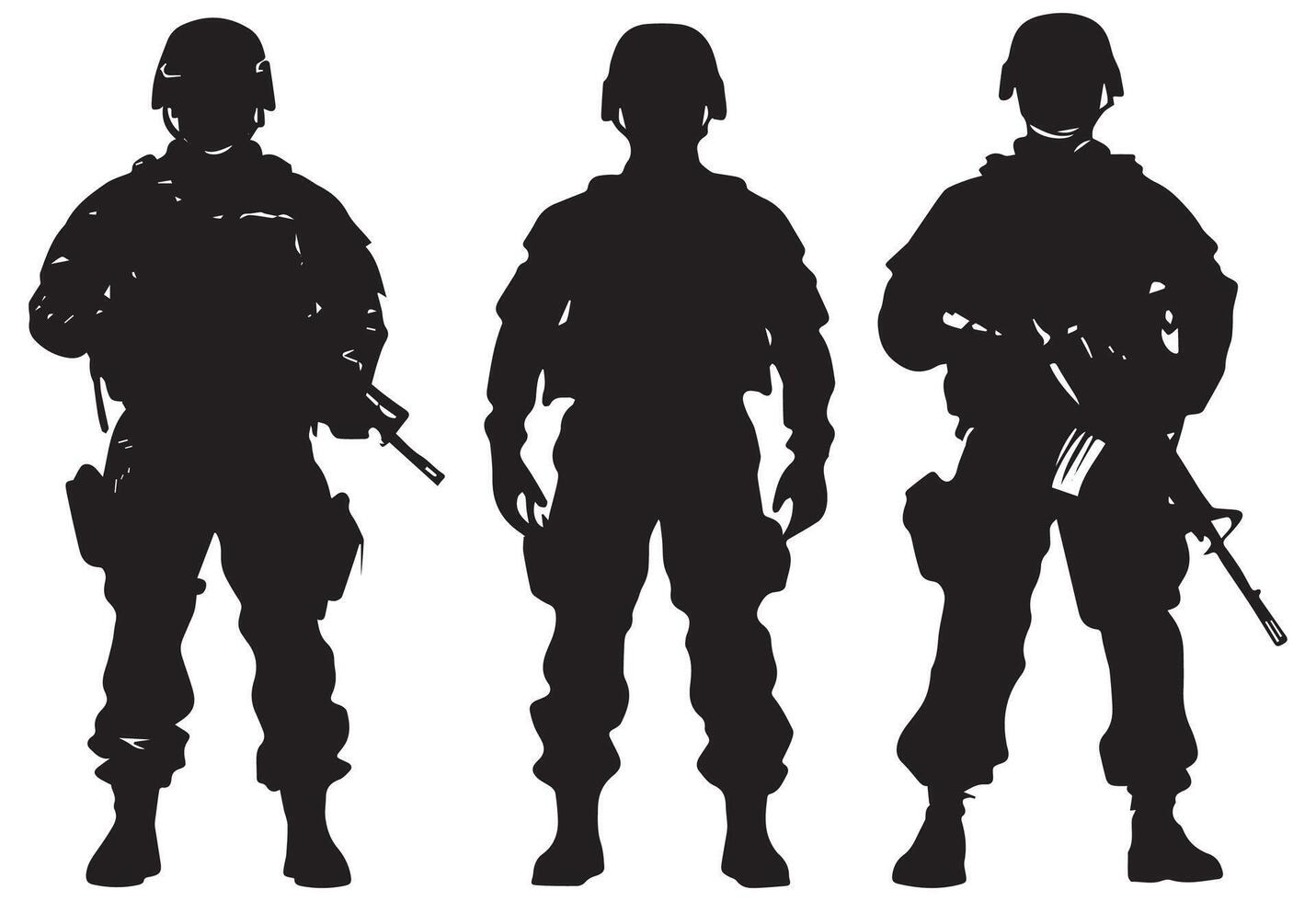 Military Soldier Silhouette Set, Tactical Army Troops with Weapons Illustration for Logos, Graphics, and Design Projects vector