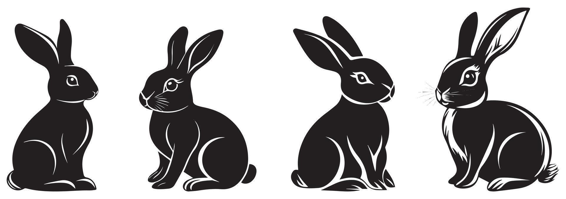 Elegant Rabbit Silhouette Set, Cute Sitting Bunny and Hare Illustrations for Easter, Nature, and Wildlife Designs vector