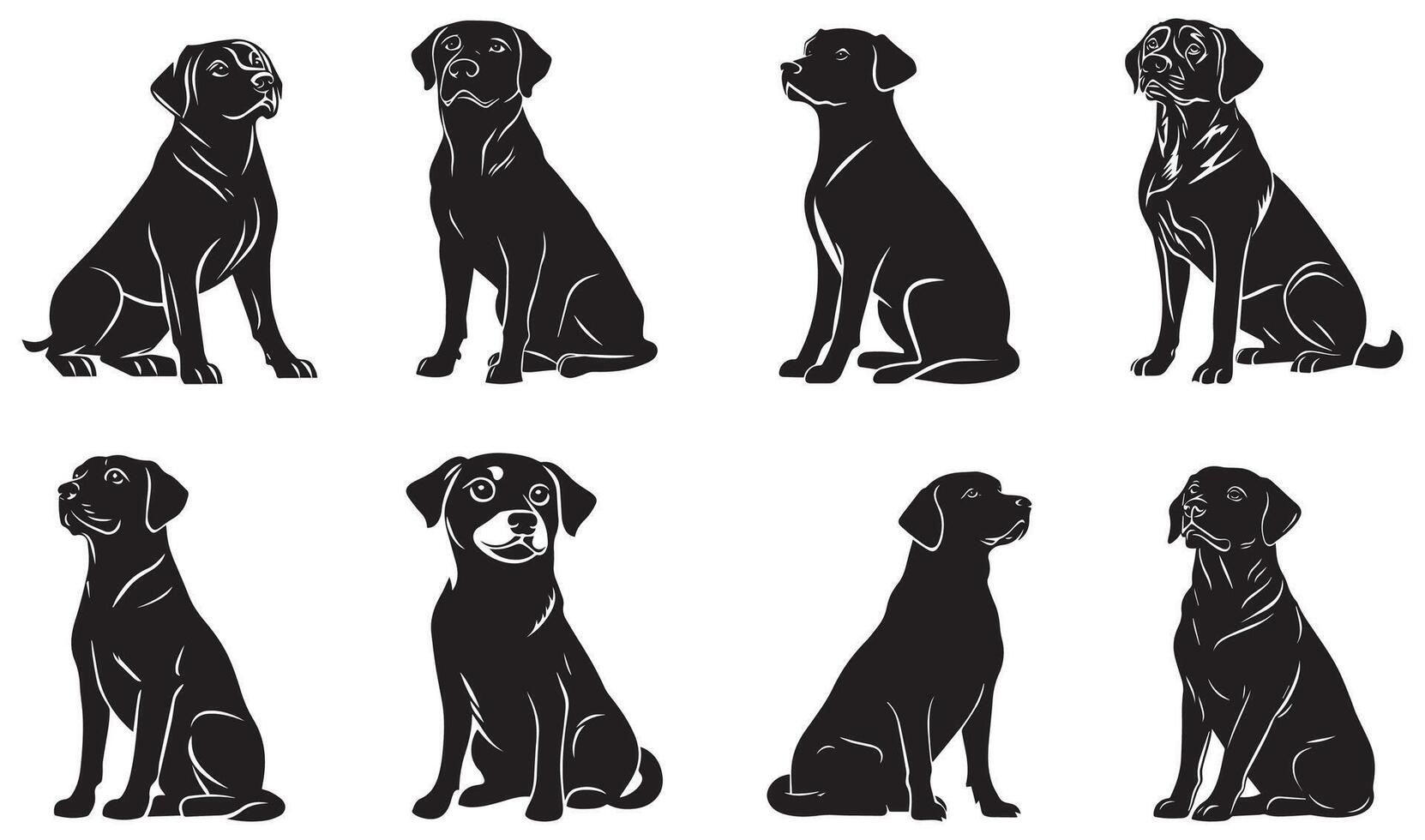 Labrador Retriever Silhouette Set, Black and White Dog Clipart for Logos, Branding, and Design Projects vector