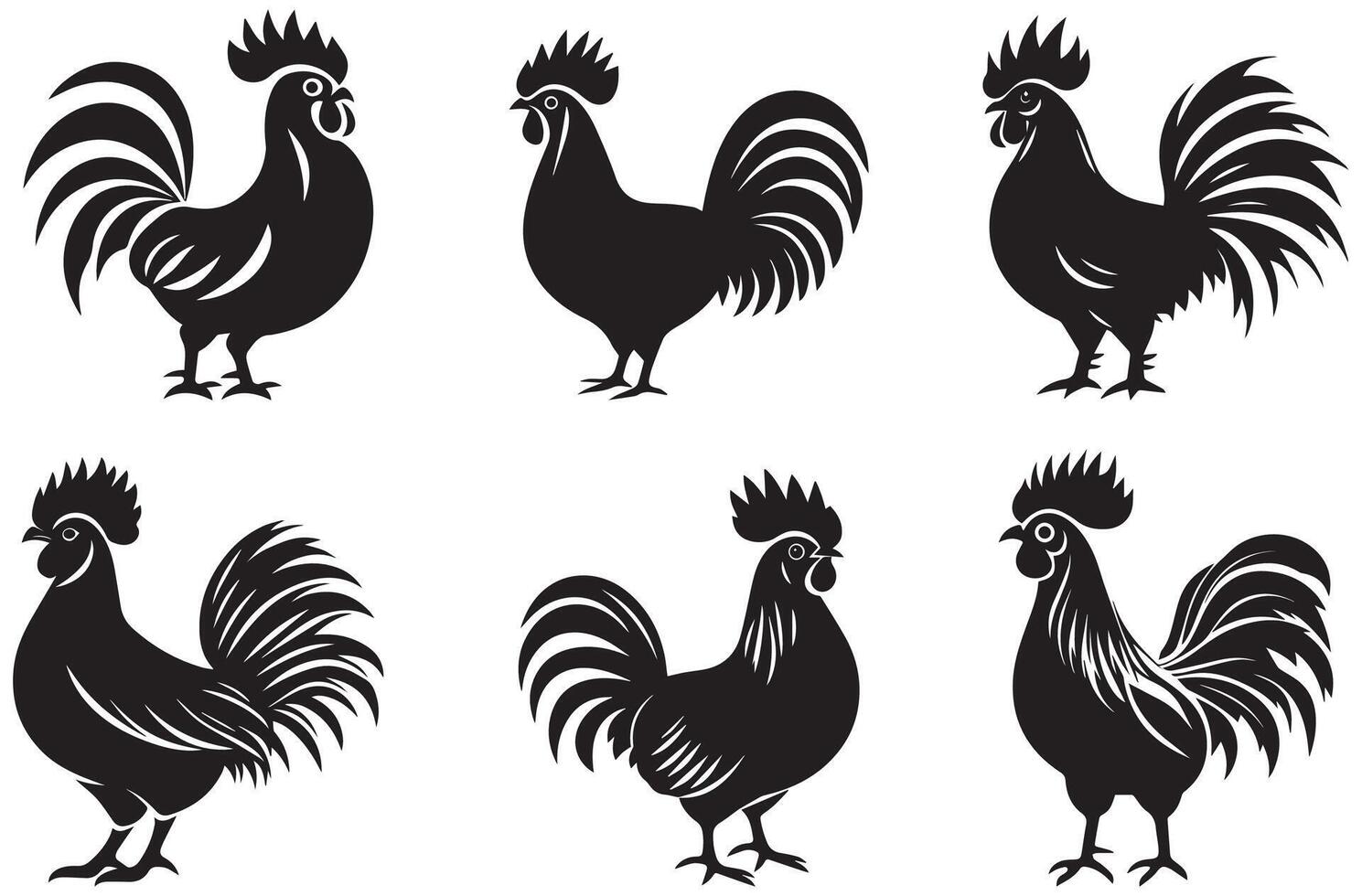 Rooster Silhouette Set, Elegant Farm Chicken Illustration for Logos and Designs vector