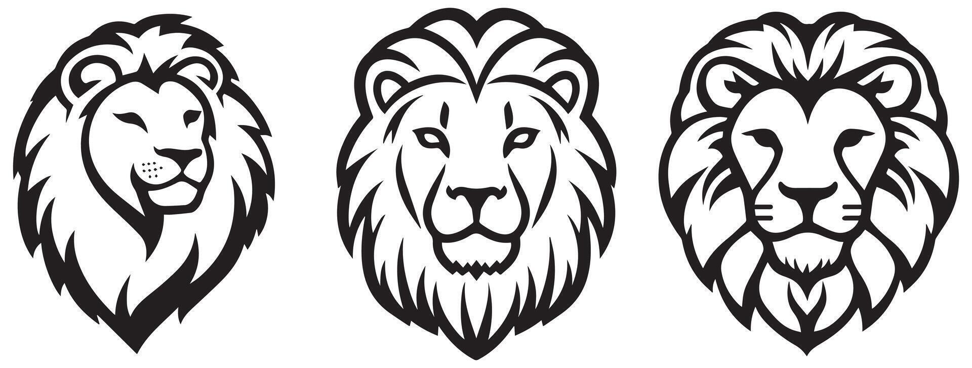 Lion Head Silhouette Set, Majestic and Powerful King of the Jungle Illustrations for Logo, Branding, and Tattoo Design vector