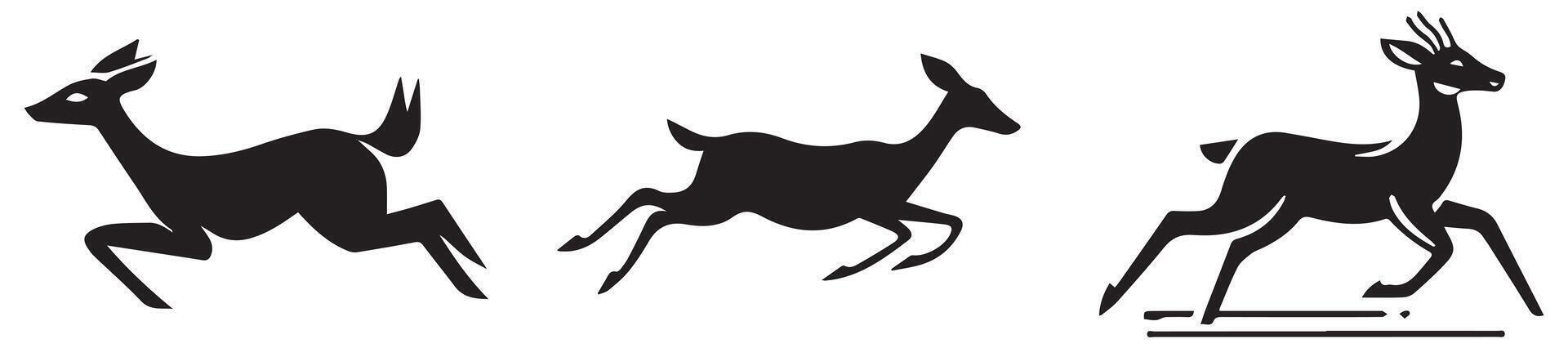Running Deer Silhouette Set, Elegant Wildlife Illustrations for Nature and Hunting Designs vector