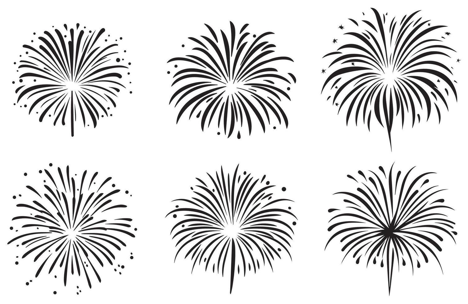 Fireworks Silhouette Set, Festive Celebration Explosion Icons in Black and White vector