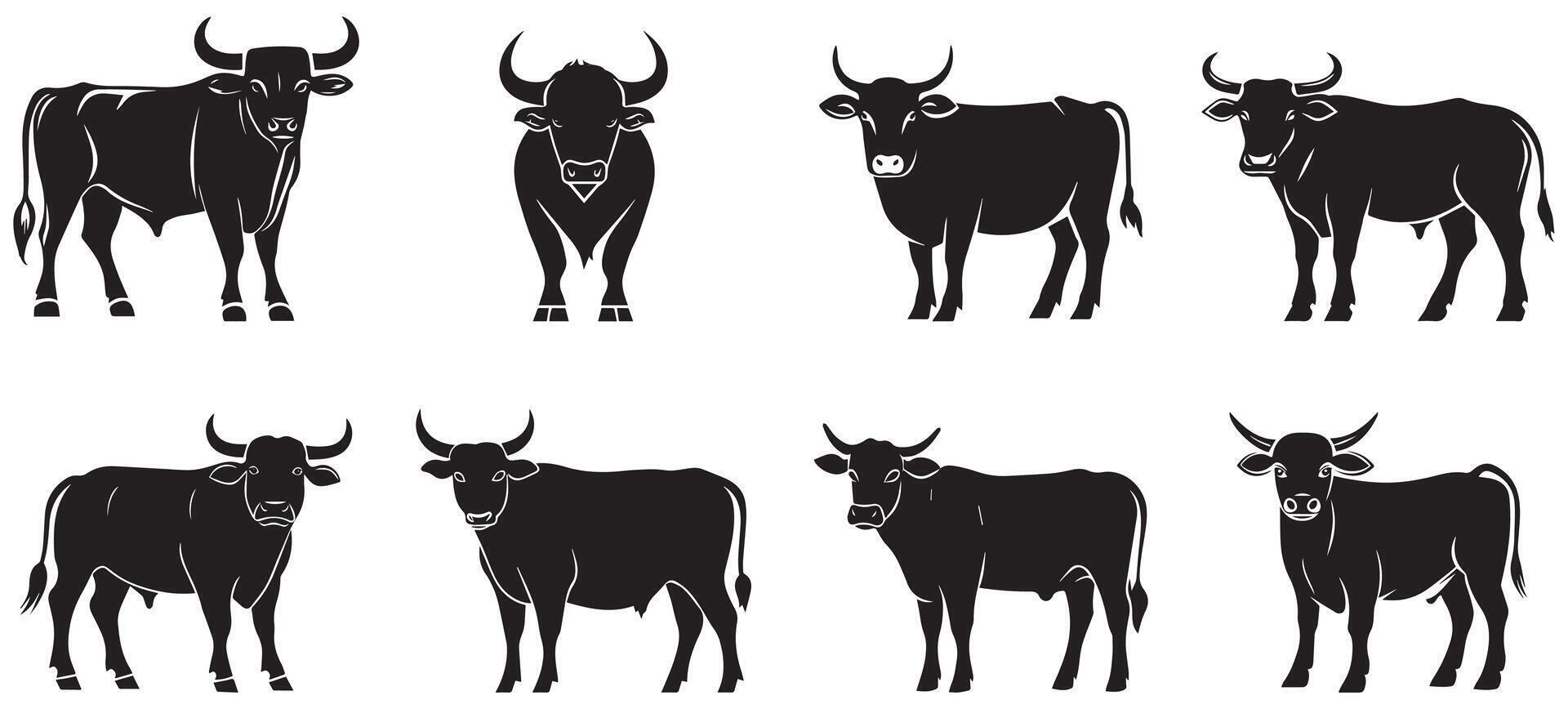 Standing Bull Silhouettes, Strong and Majestic Bull Illustrations vector