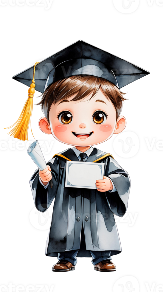 A cartoon boy in a graduation gown holding a diploma png