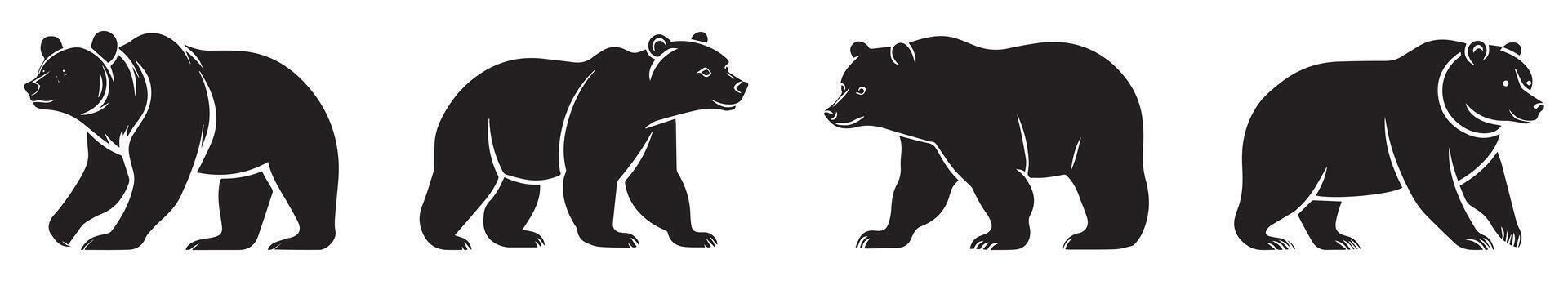 Bear Silhouette Set, Black and White Wildlife Clipart for Logos, Branding, and Design Projects vector