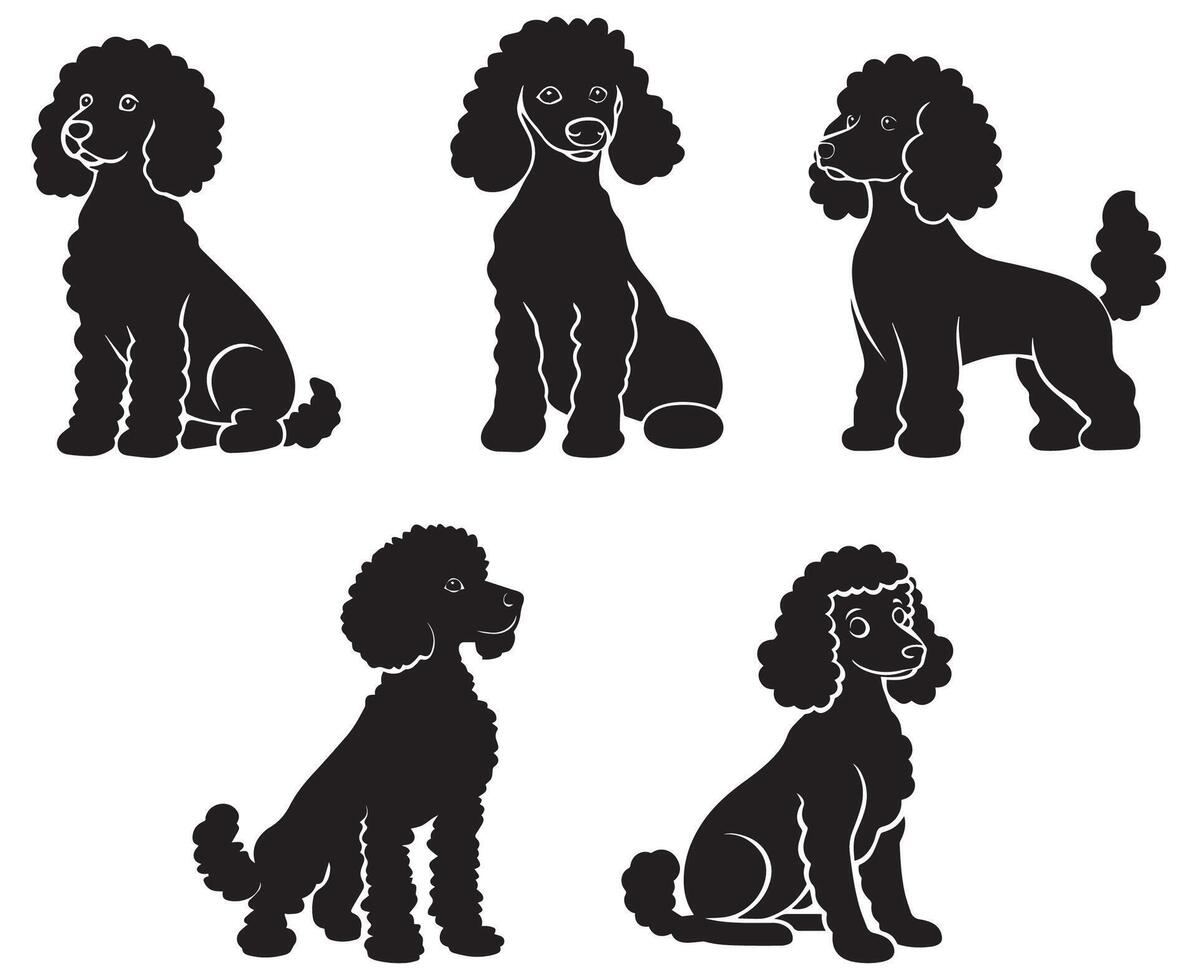 Poodle Dog Silhouette Set, Elegant Black and White Pet Clipart for Logos, Branding, and Design Projects vector