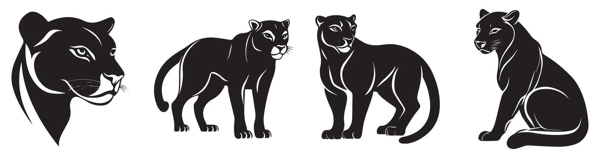 Black Panther Silhouette Set, Elegant and Powerful Big Cat Illustrations for Wildlife, Nature, and Logo Design vector
