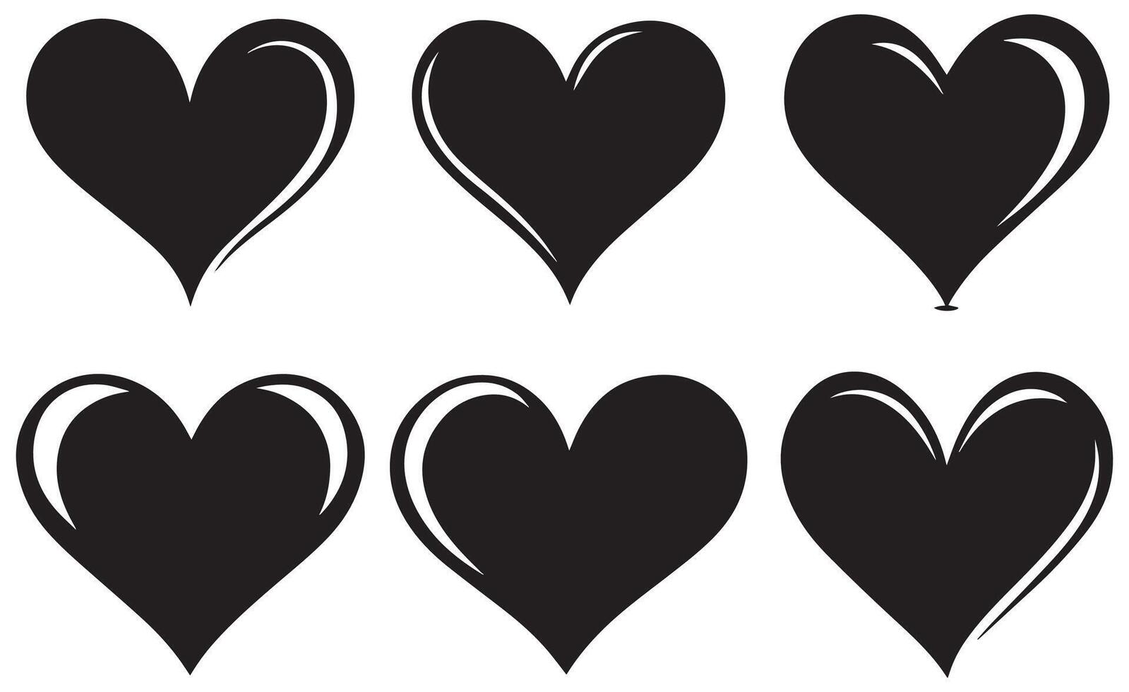 Heart Silhouette Set, Black Romantic Love Symbols, Elegant Heart Shapes, and Decorative Graphic Elements for Design and Logos vector