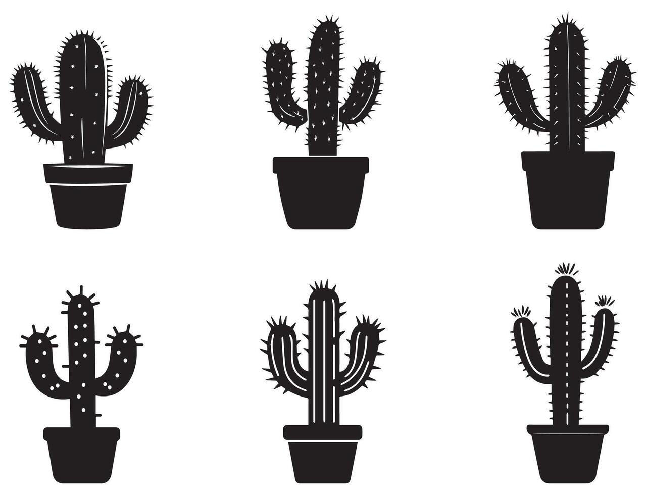 Cactus Silhouette Set , Black Potted Succulent Illustrations for Design vector