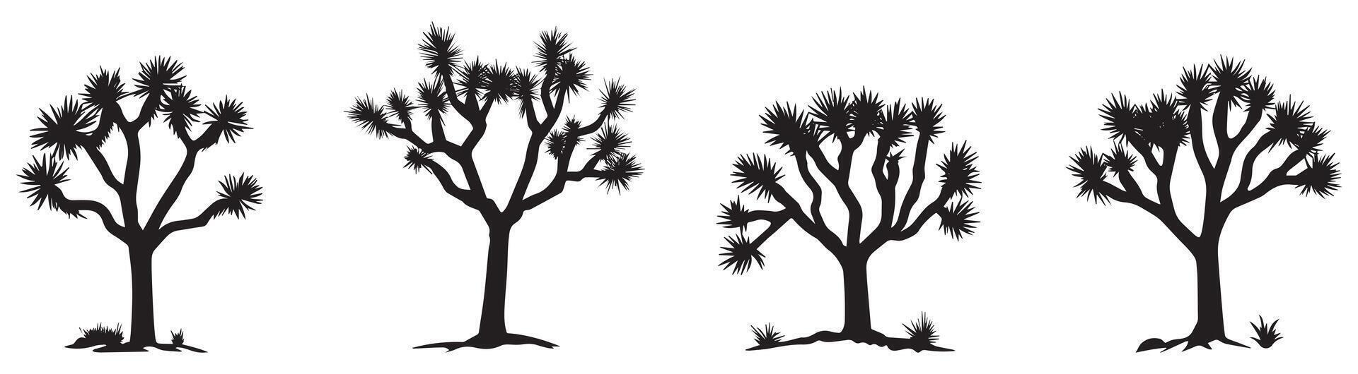 Joshua Tree Silhouette Set, Black Desert Plant Illustrations for Design vector