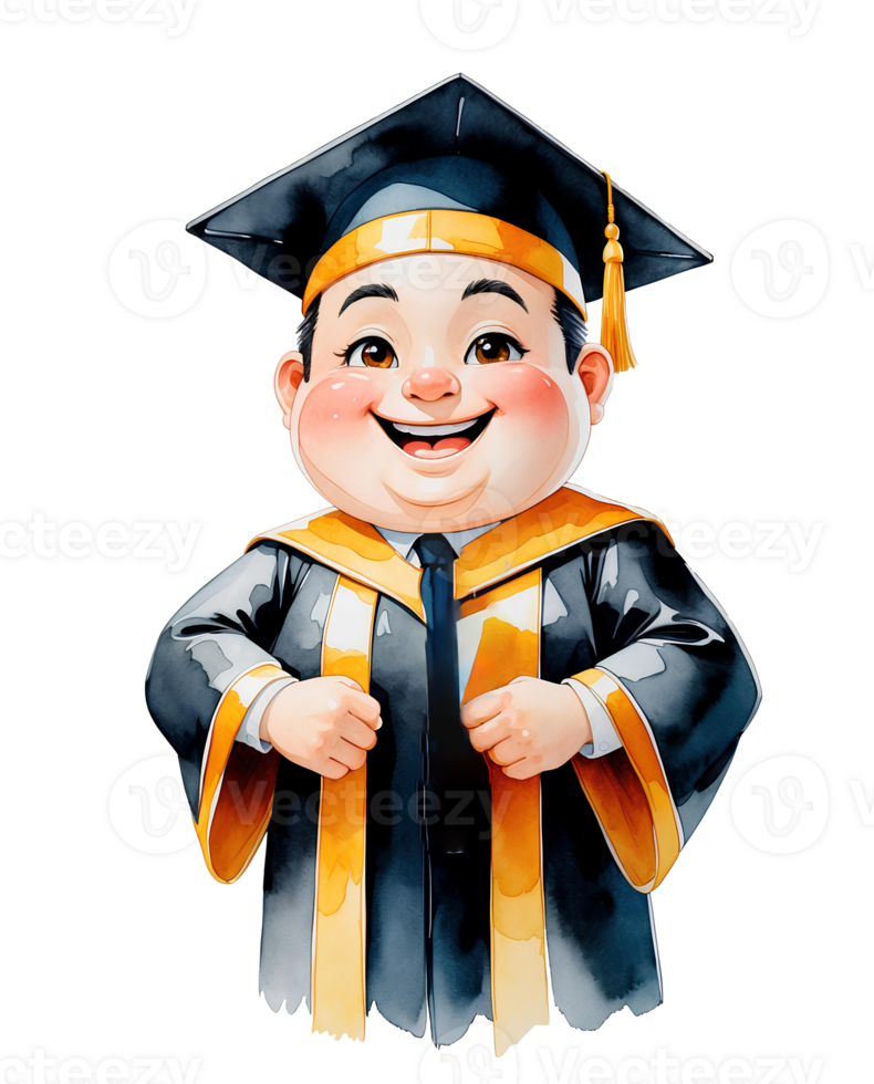 A cartoon character wearing a graduation gown and cap png
