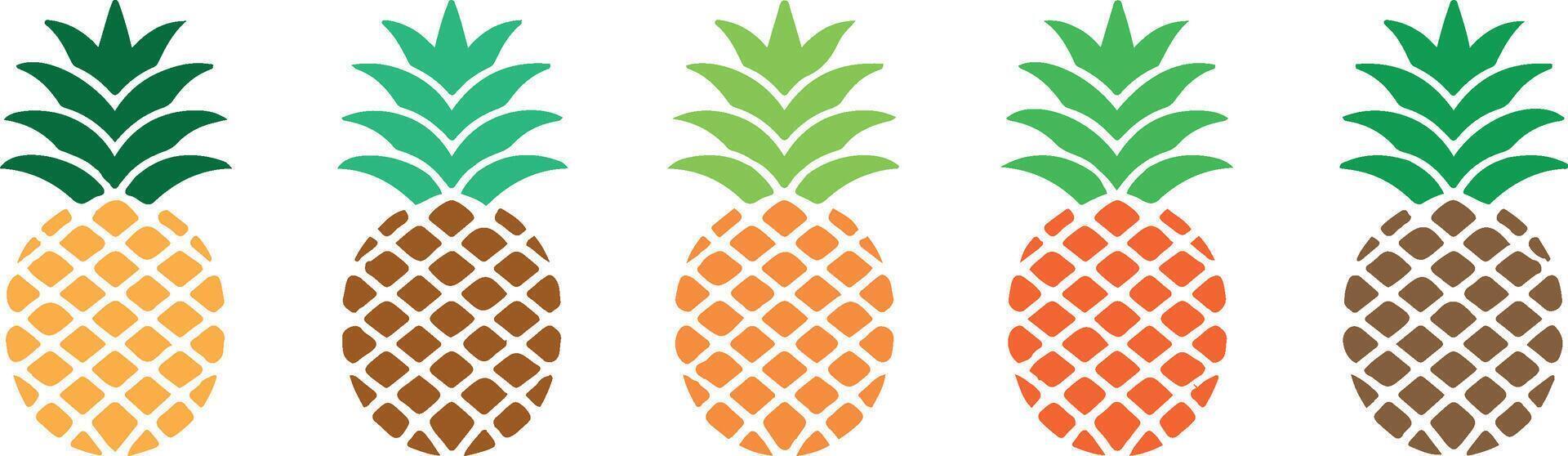 An artful arrangement showcases a colorful collection of stylized pineapples, exuding the essence of the tropics and summer joy. vector