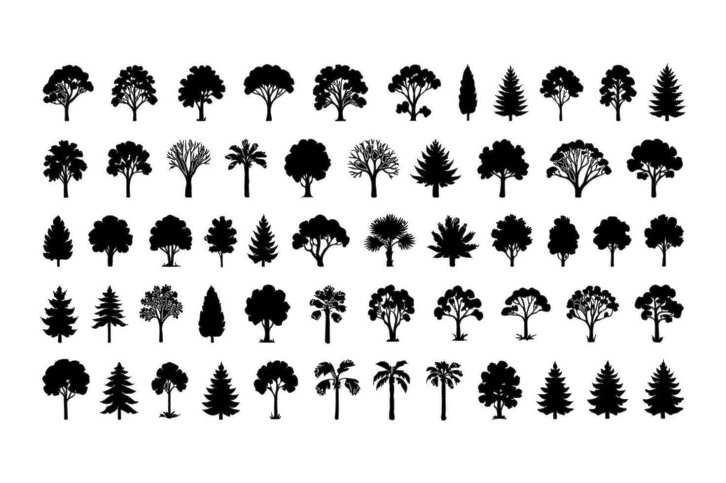 A collection of various tree silhouettes icon vector