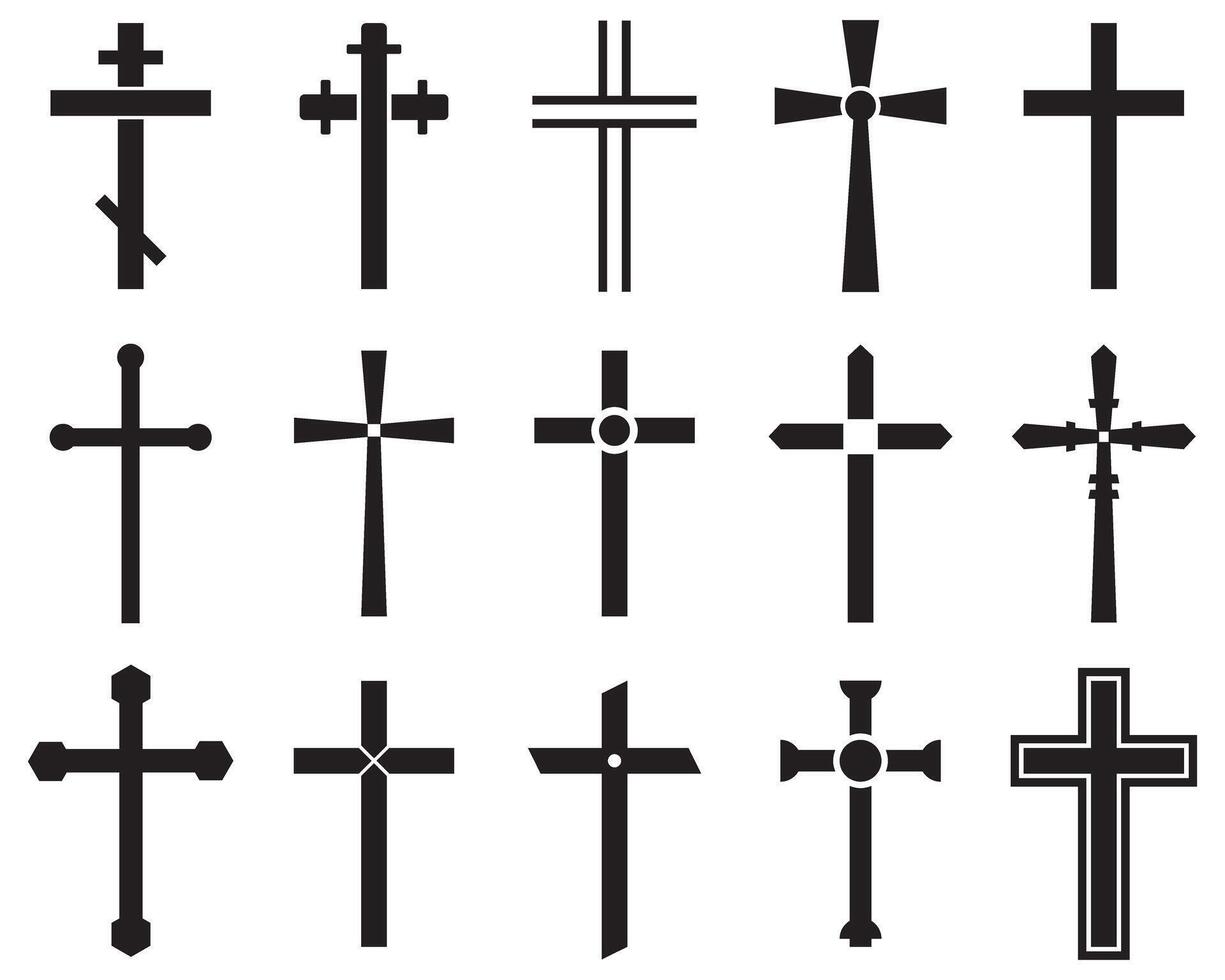 Christian Cross Icons Set on White Background. illustration vector