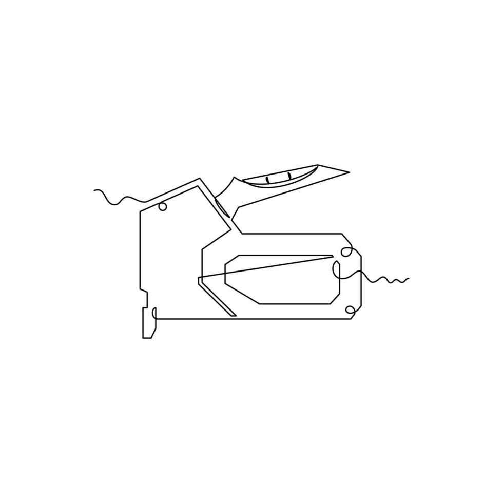 one line art Staple Gun Tool illustration. line art, one continuous line, simple, hand drawn and sketch style. for icons, symbols, signs or logos vector