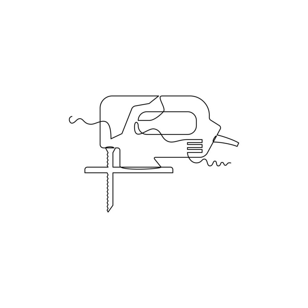 one line art Jigsaw tool illustration. line art, one continuous line, simple, hand drawn and sketch style. for icons, symbols, signs or logos vector