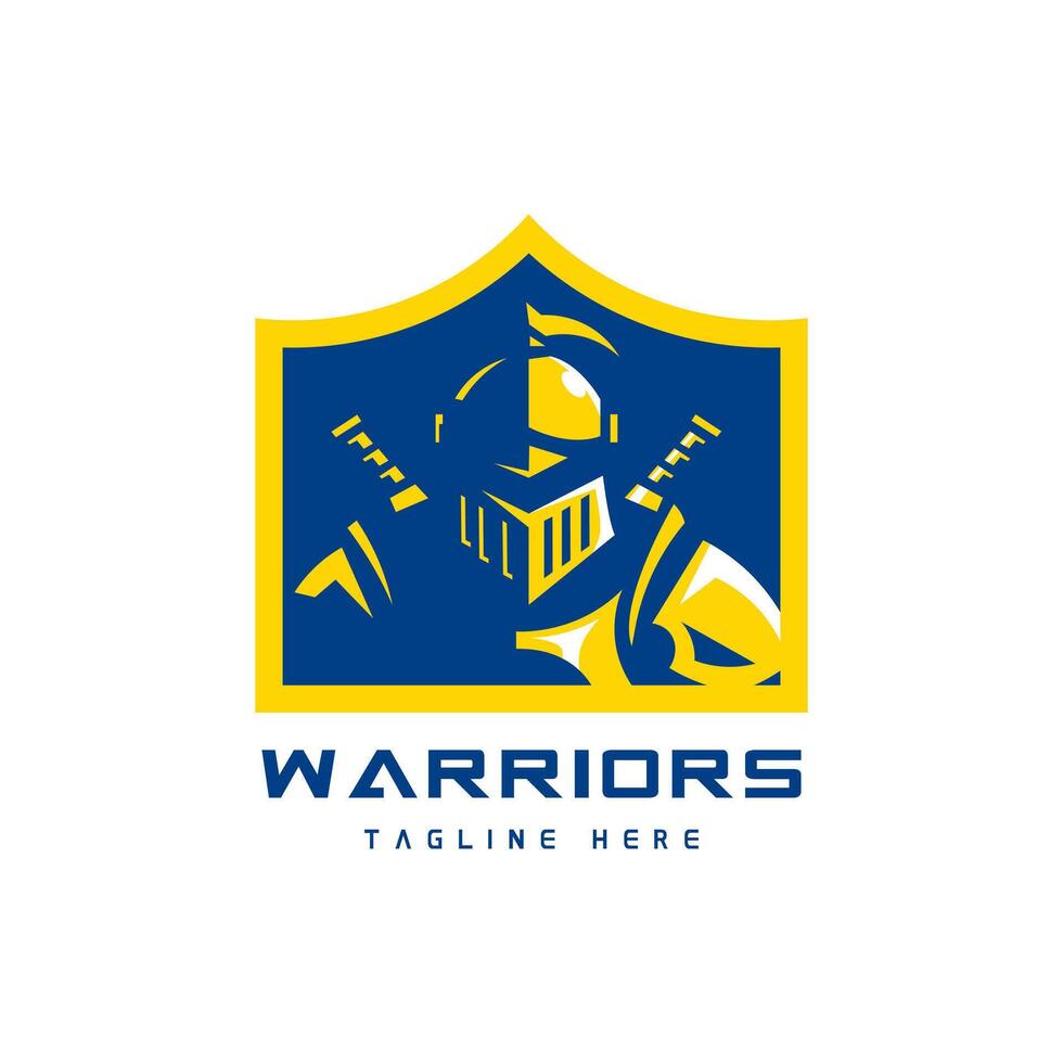 Knight warrior with sword and in shield logo vector