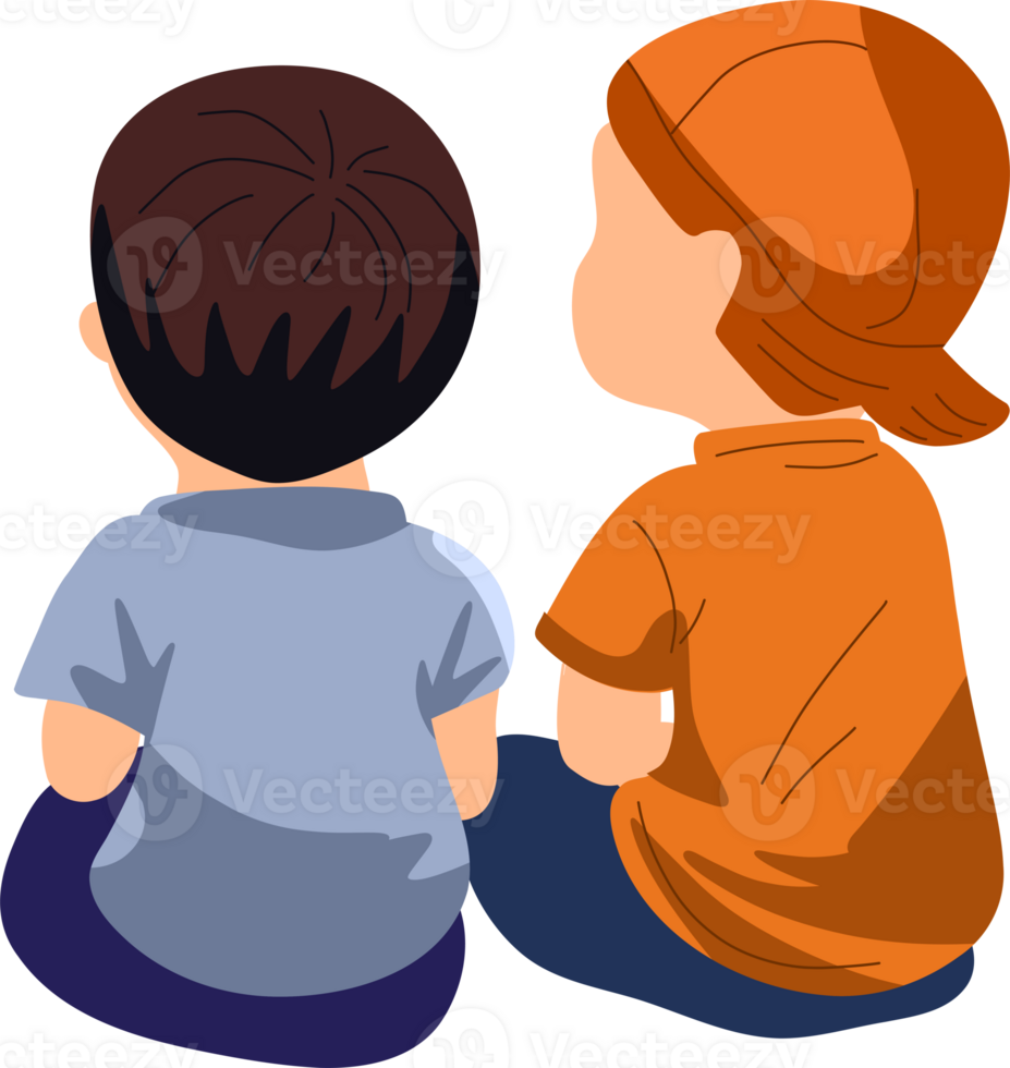 Illustration of Two Boys Sitting Together png