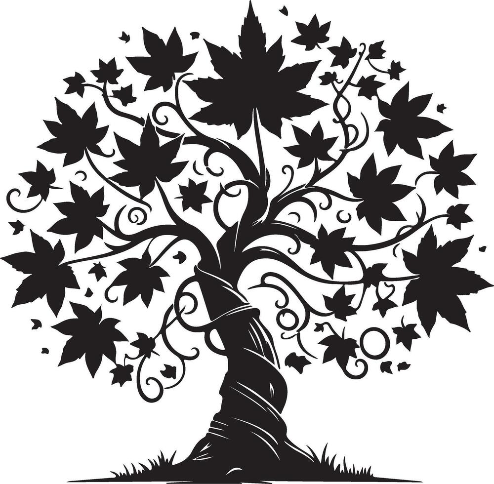 Majestic Black Silhouette Maple Tree Nature Art vector