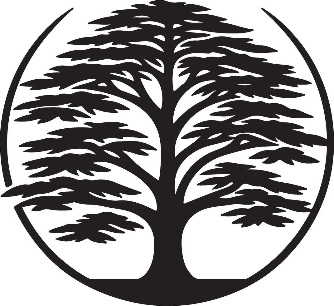Majestic Tree Oval Design Nature Symbol Black White Art vector