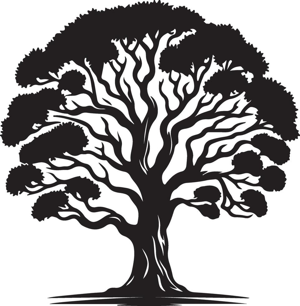 Majestic Black Silhouette Tree Nature Art Design, vector