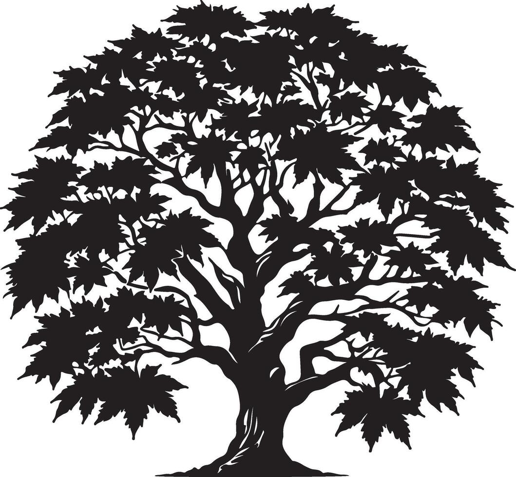Black silhouette of a majestic tree with lush foliage vector
