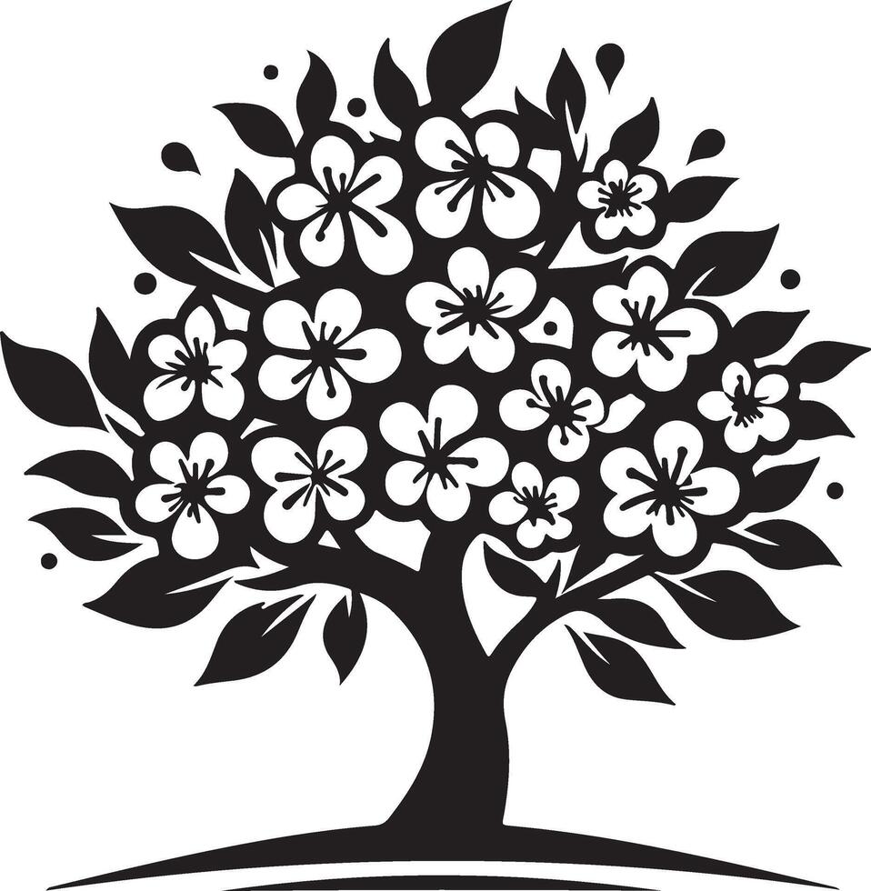 Black Silhouette Tree with Blossoms Spring Floral Design vector