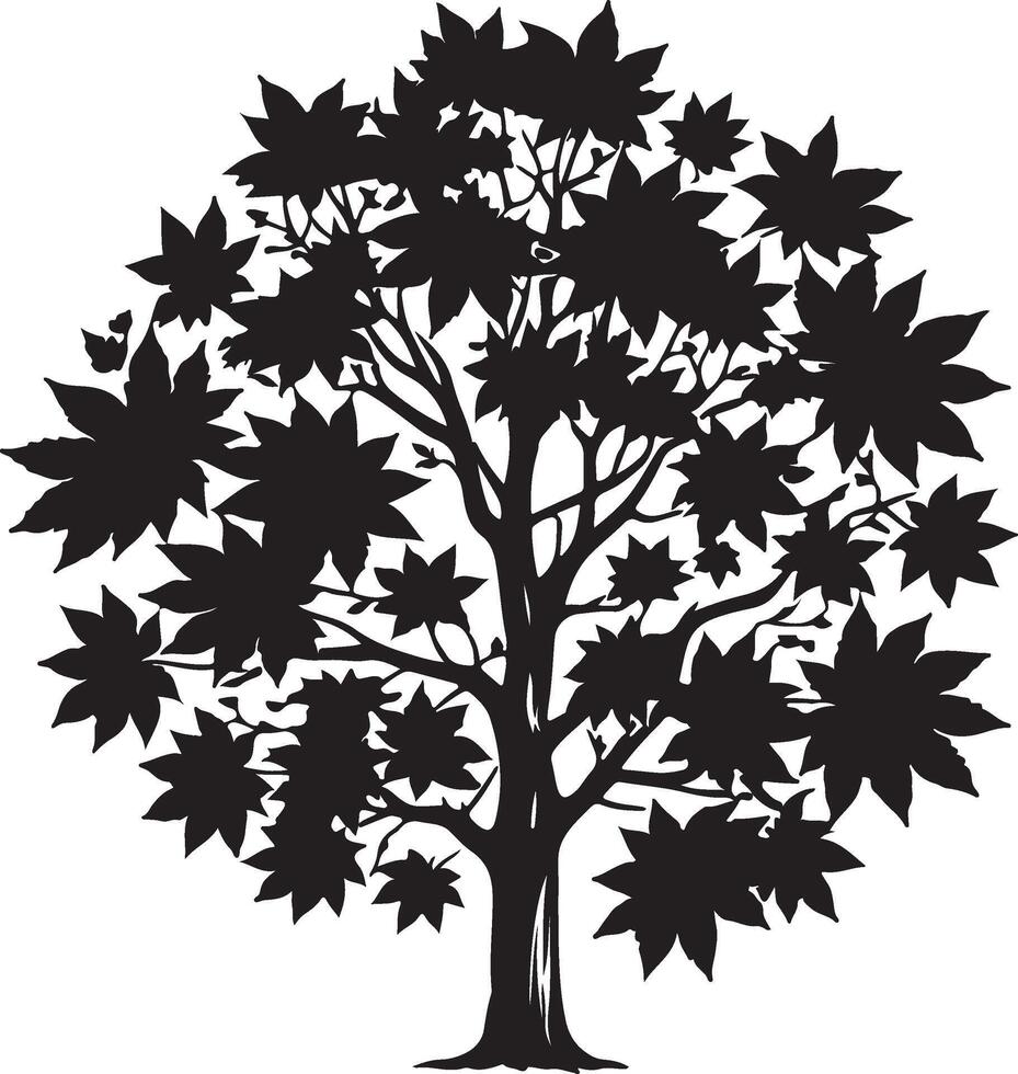 black and white silhouette of a tree with leaves for you vector