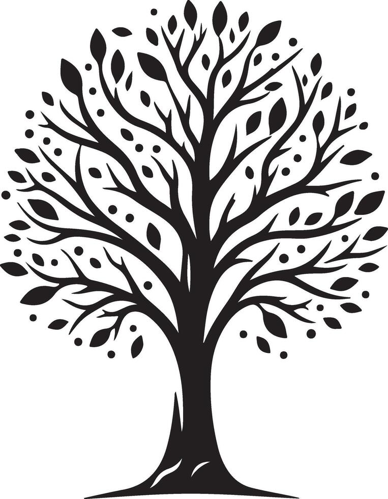 Black stylized tree with leaves and branches nature illustration art graphic design vector