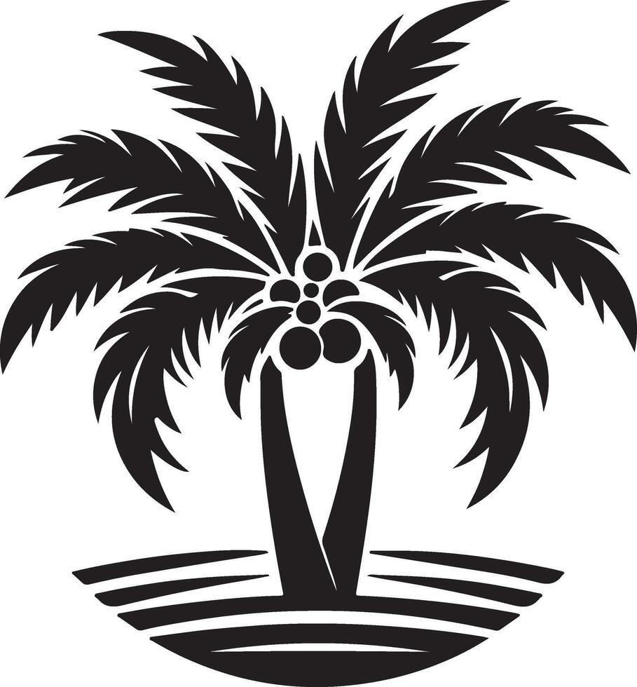 Black silhouette of a palm tree on an island vector