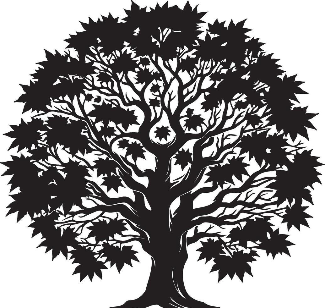Majestic Black Tree Silhouette Nature Art Design, vector