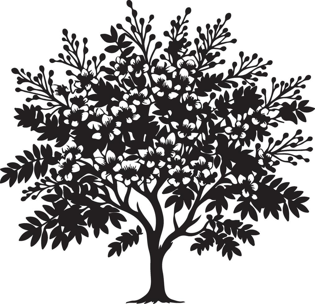 The unique a black and white silhouette of a tree with leaves vector