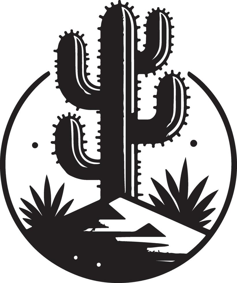 a cactus in a desert with a circle around it vector