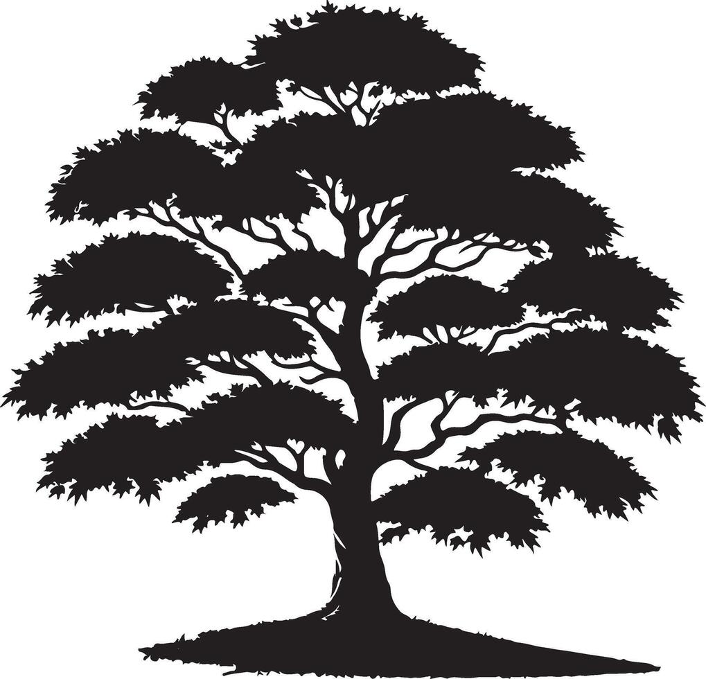 Majestic Black Tree Silhouette Nature Art Graphic, vector