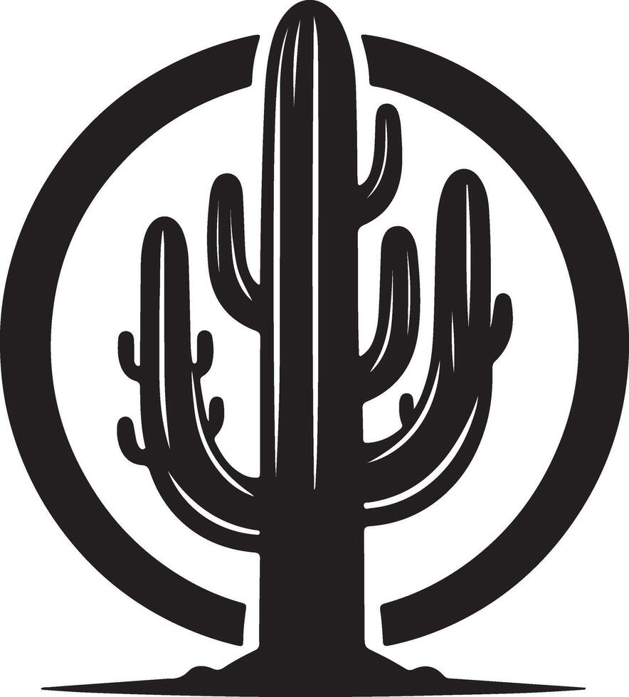 a cactus in a circle with a black and white logo vector